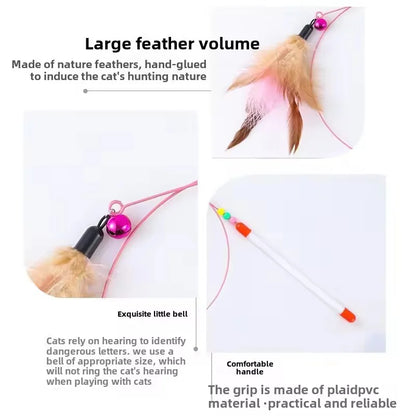 360 Degree Rotating Cat Teaser Wand with Feather Bell Wire
