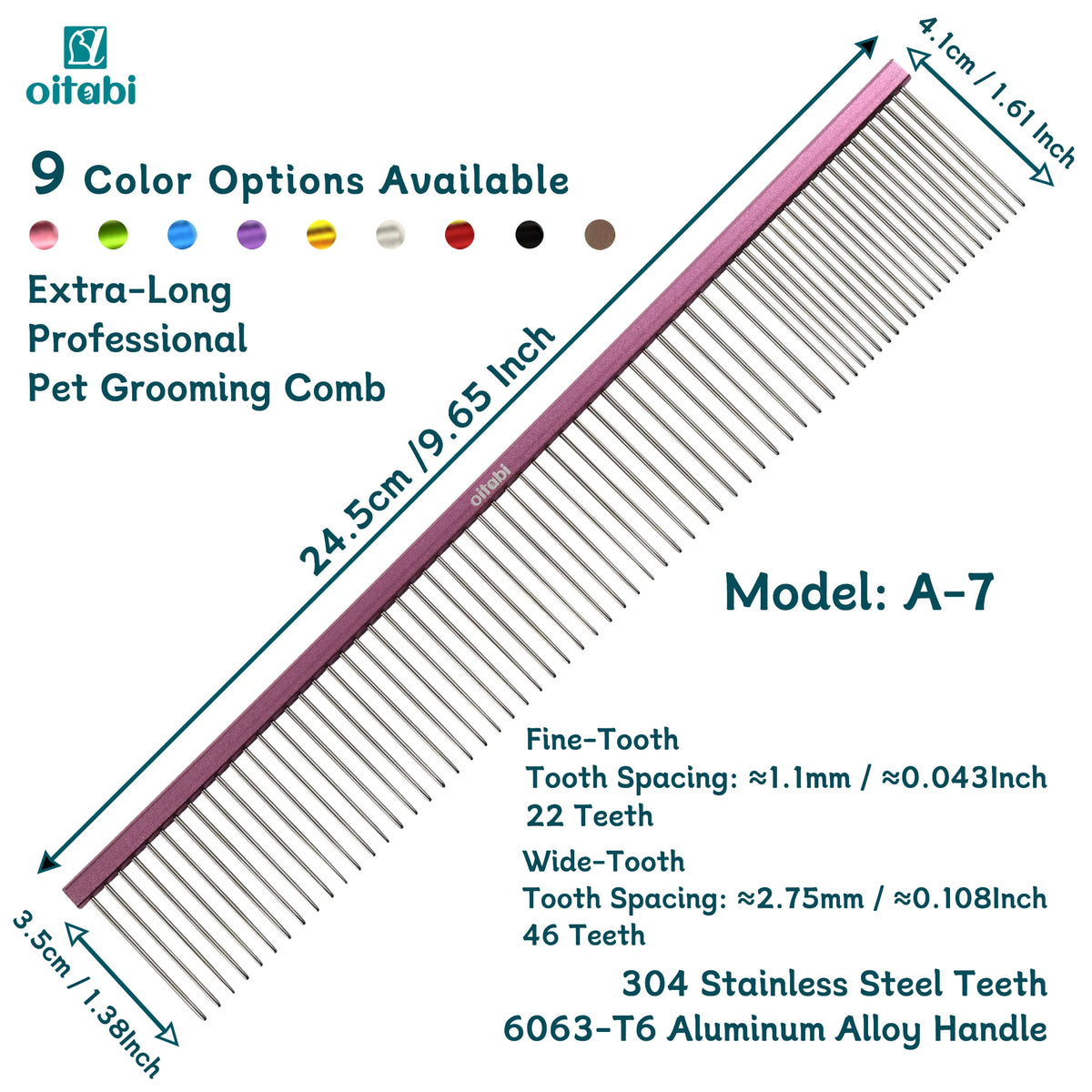 Extra-Long Pet Grooming Comb Professional Sparse & Dense
