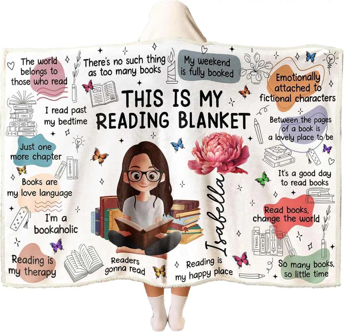 Personalized Wearable Hooded Blanket, Book Lovers Gifts