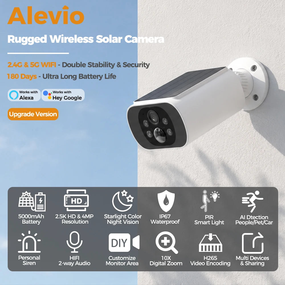 ALEVIO 2.5K Outdoor Solar Camera Wireless Cam WIFI