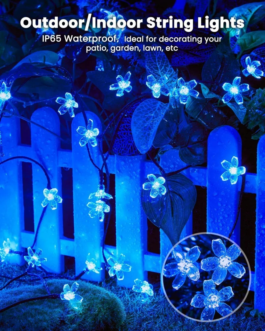 Outdoor Solar Led String Lights Cherry Flowers  Light Strings