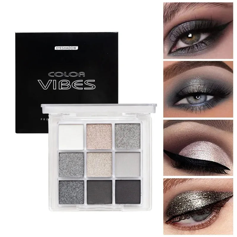 9 Colors Glitter Eyeshadow Palette Avocado Green Shimmer