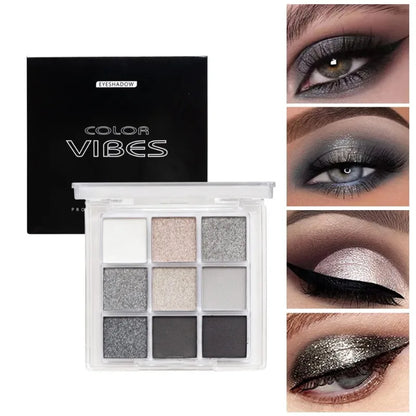9 Colors Glitter Eyeshadow Palette Avocado Green Shimmer