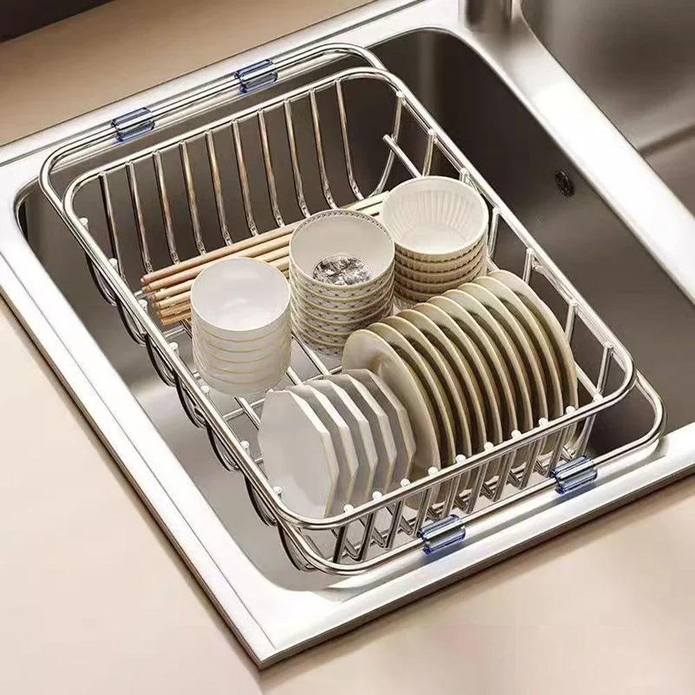Stainless Steel Telescopic Sink Drain Rack Non-Slip Dish