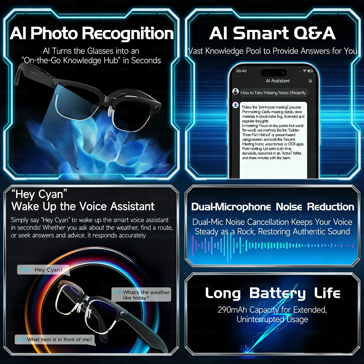 New 4K Ultra HD Color Change BT Call Smart Glasses AI Chat