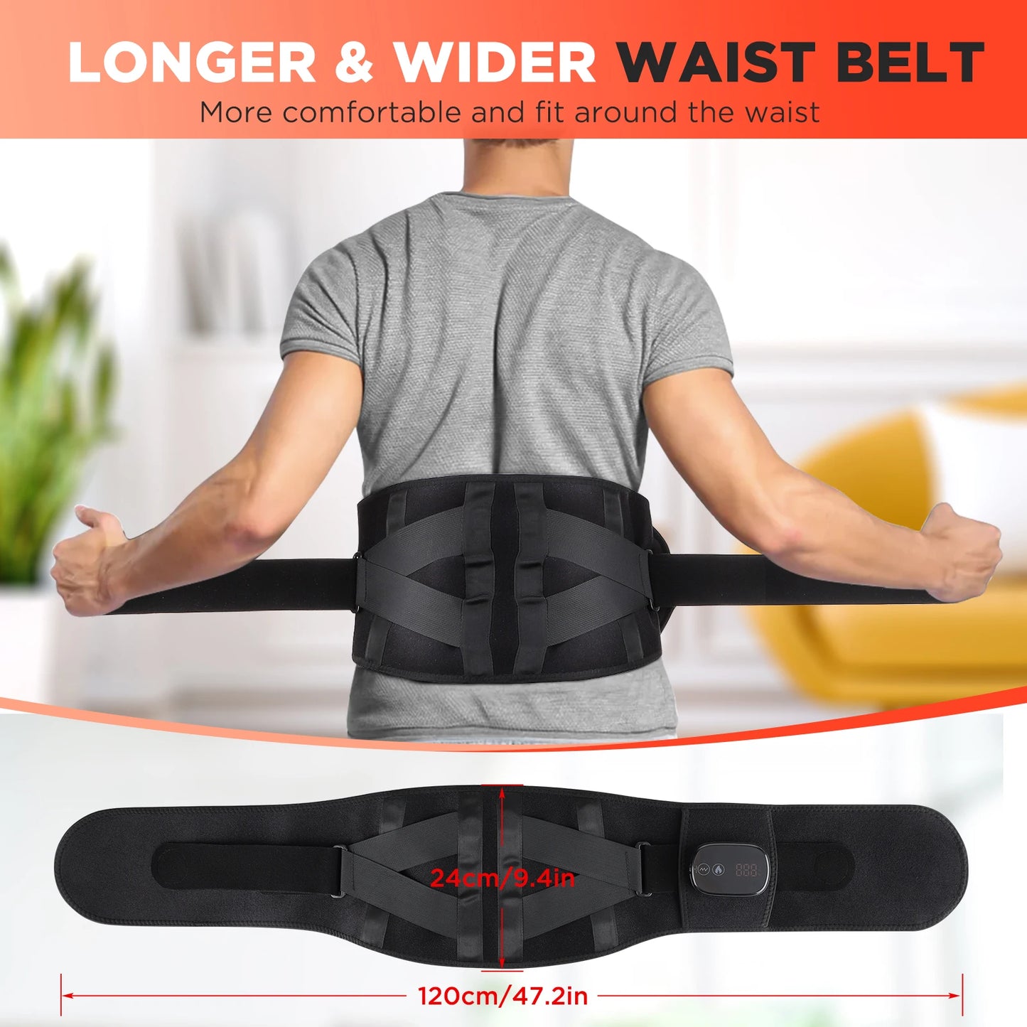 Heating Vibration Massager Belt, Red Light Hot Compress