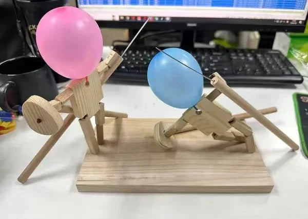 Balloon Bamboo Man Battle Handmade Wooden Fencing Puppet