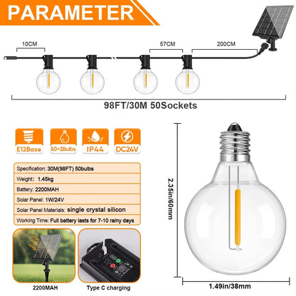G40 Outdoor Solar String Light Garland LED Solar String Lights