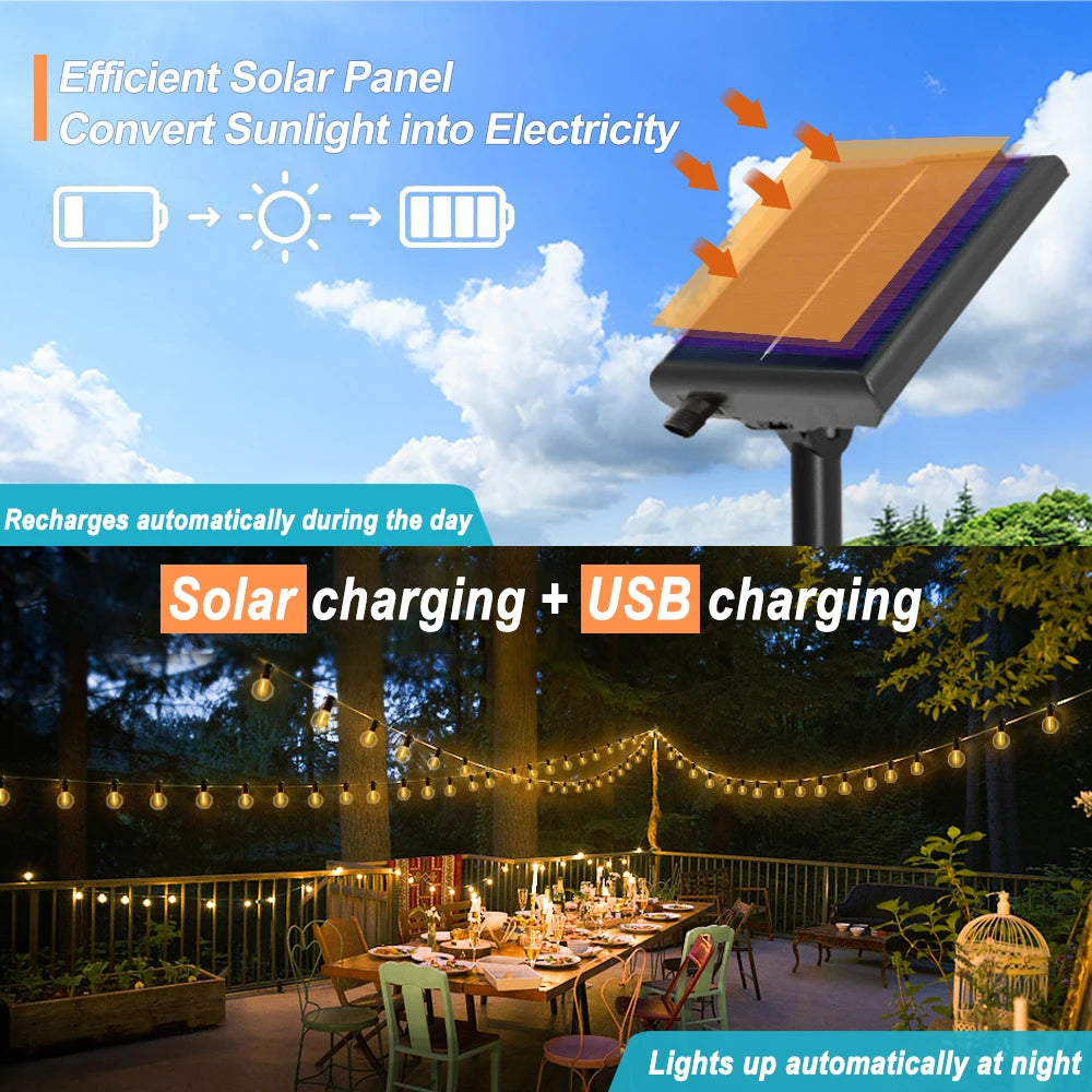 Solar G40 Outdoor String Lights with Remote Controls LED Decor