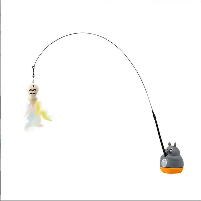 360 Degree Rotating Cat Teaser Wand with Feather Bell Wire