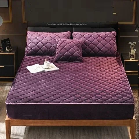 Crystal Velvet Thicken Quilted Mattress Cover Pillowcase