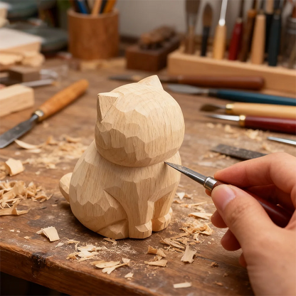 Cute Cat Animals Figurine Decorative Wooden Ornament