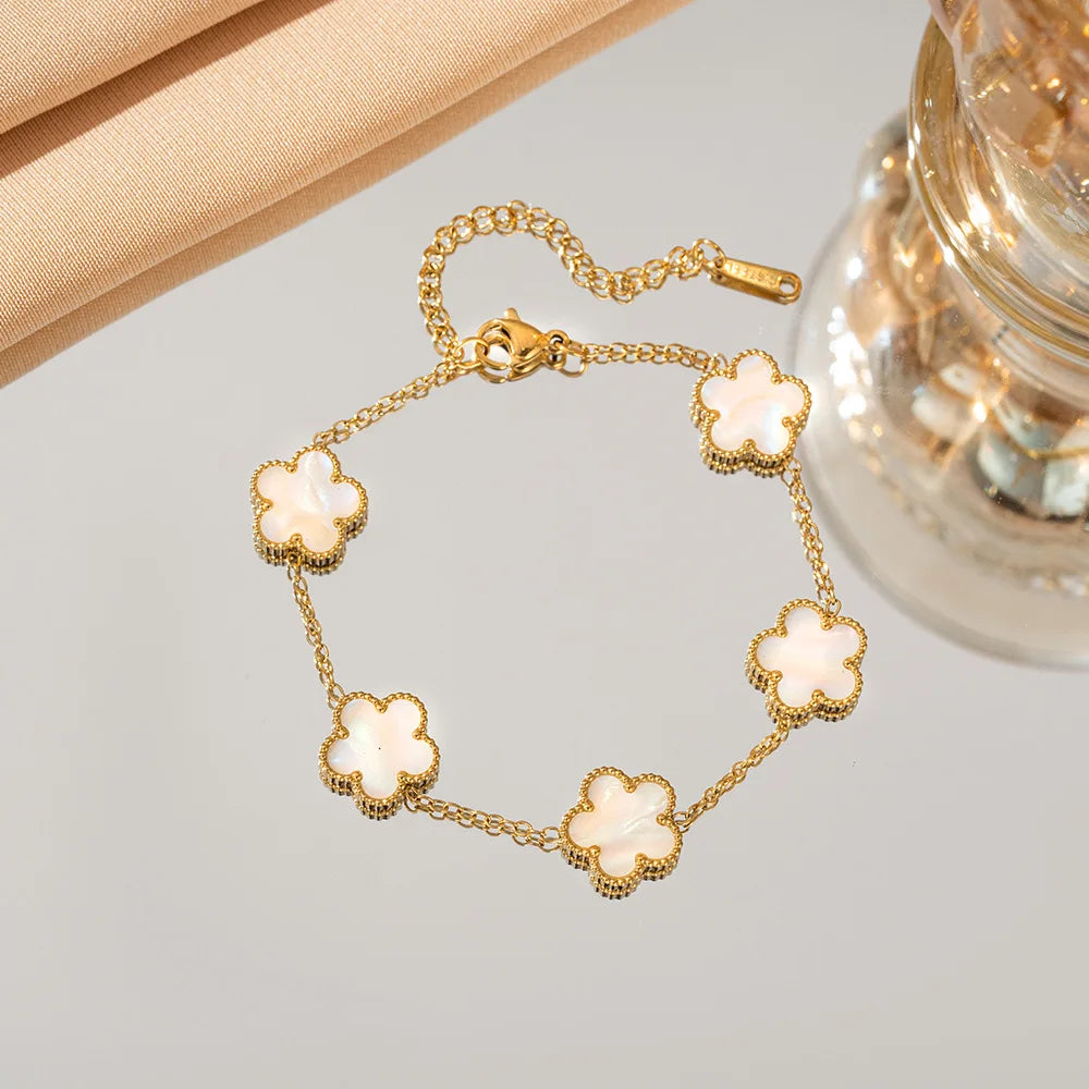 Adjustable Gold-Plated Stainless Steel Plant Flower Bracelet