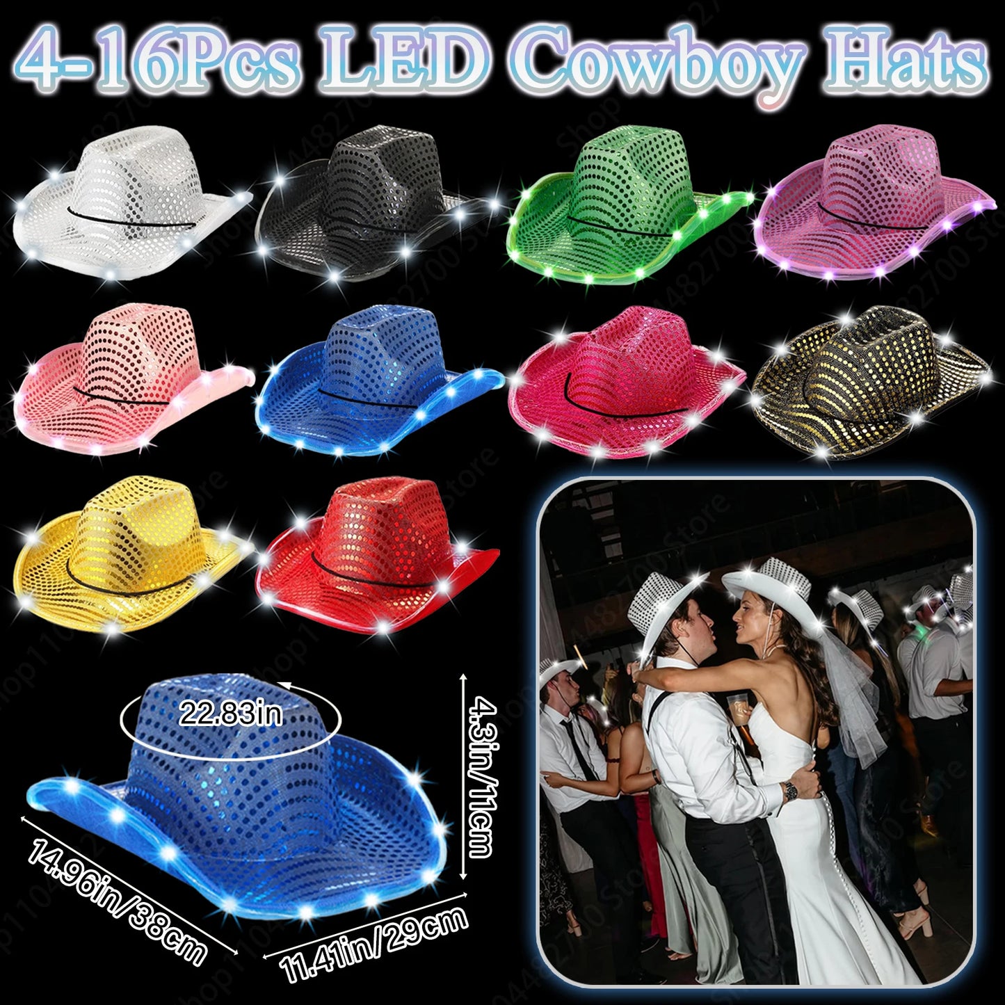 LED Cowboy Hats Bulk for Wedding Lighting up Party Hats