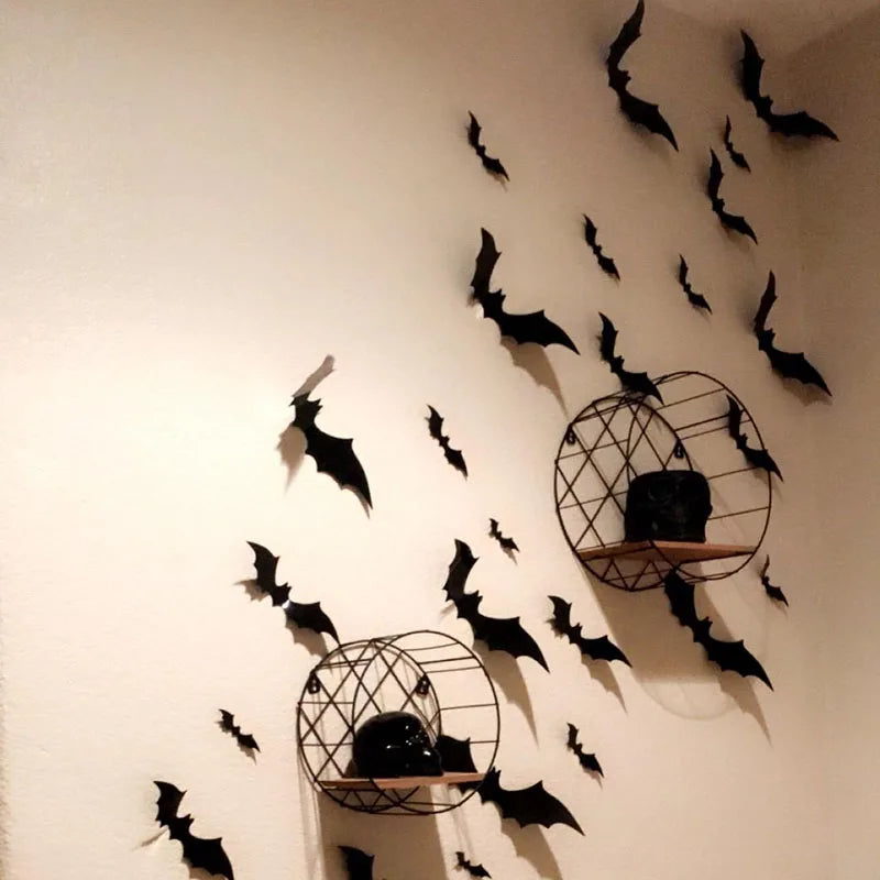 12pcs/Pack 3D Halloween Hanging Bats Wall Stickers