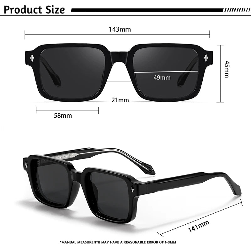 Vintage Men's Square Sunglasses Brand Design Temple