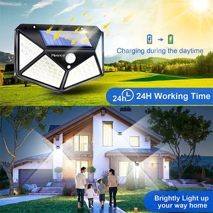 Solar Lights Outdoor 100 LED Wall Lamp Motion Sensor Lights