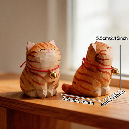 Cute Cat Animals Figurine Decorative Wooden Ornament