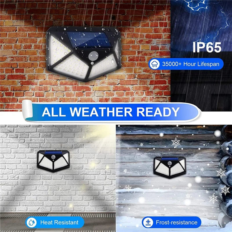 Solar Lights Outdoor 100 LED Wall Lamp Motion Sensor Lights