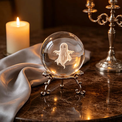 Ghost Engraved Crystal Ball Spooky Halloween Gift Crystal