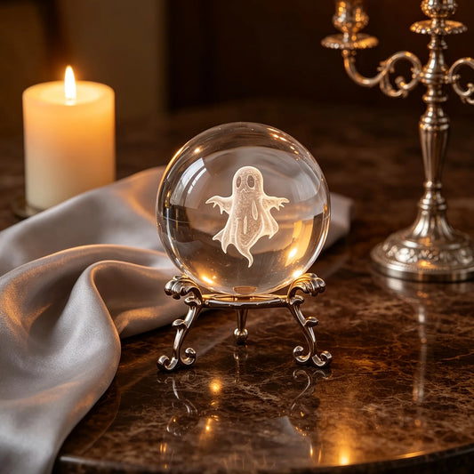 Ghost Engraved Crystal Ball Spooky Halloween Gift Crystal