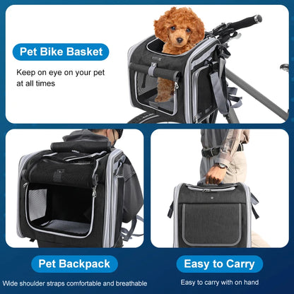 Dog or Cat Bike Basket, Expandable Soft Sided Pet Carrier