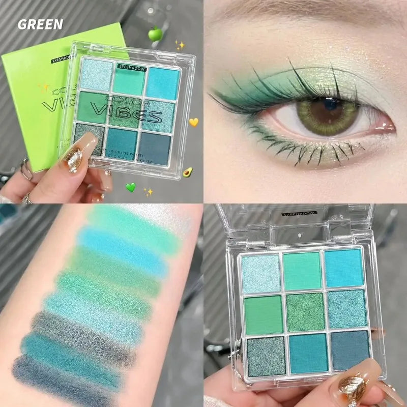 9 Colors Glitter Eyeshadow Palette Avocado Green Shimmer