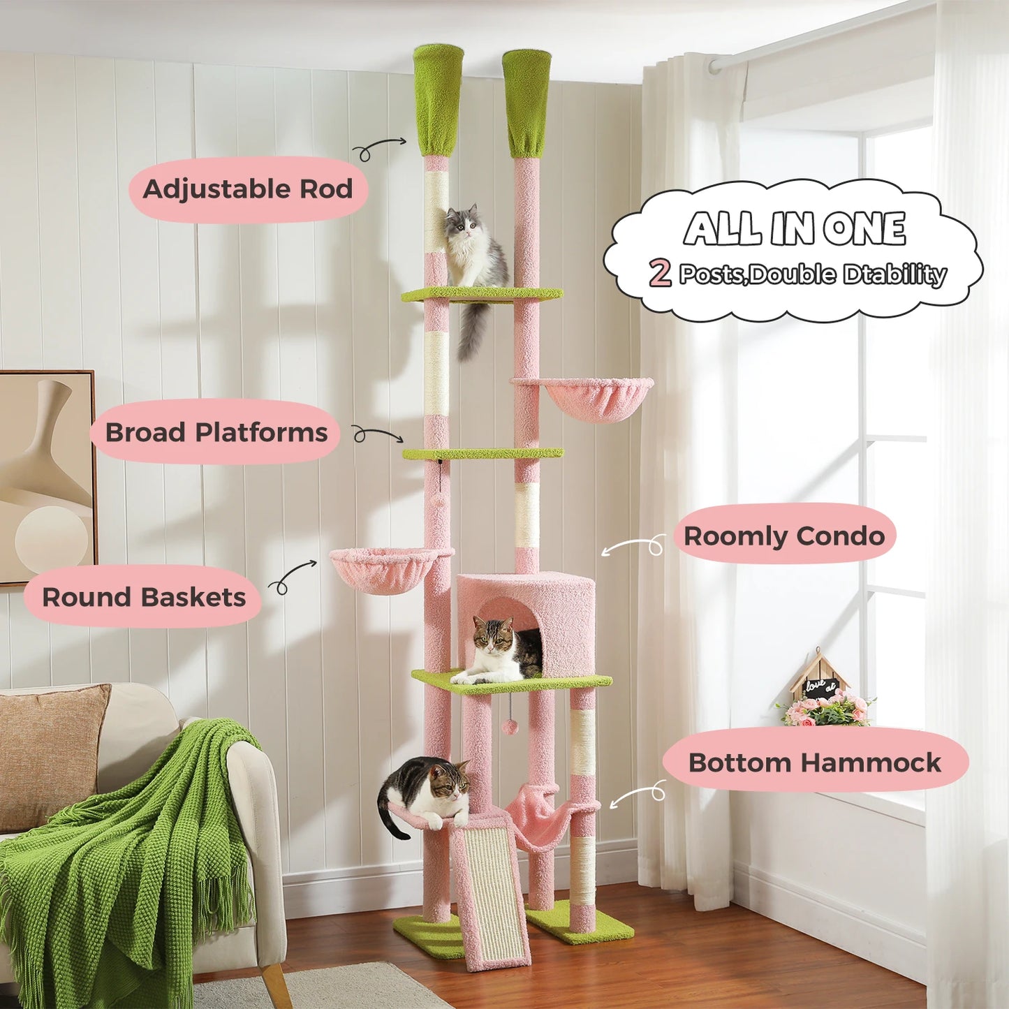 Cactus Cat Tree Floor to Ceiling Tower Scratching Posts