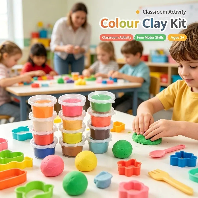 12 Colors Kids Playdough Set Clear Cup Safe Clay Dough