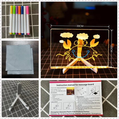 LED Note Board DIY Acrylic Night Light 7 Pens Drawing Board