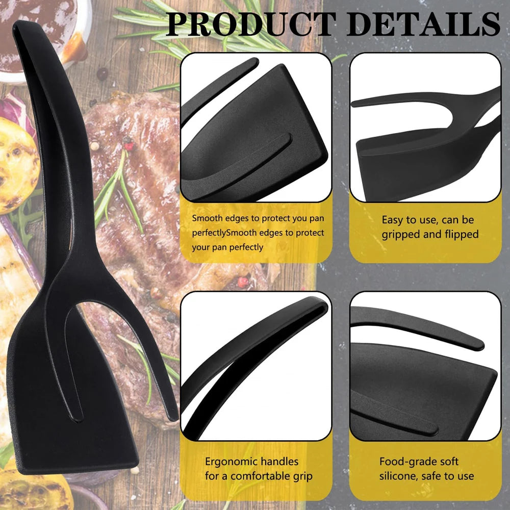 2-in-1 Grip Flip Spatula Tongs - Nylon Non-Stick Egg