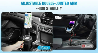 2-in-1 Cup Holder Phone Mount – 360° Rotatable Long Arm Expander