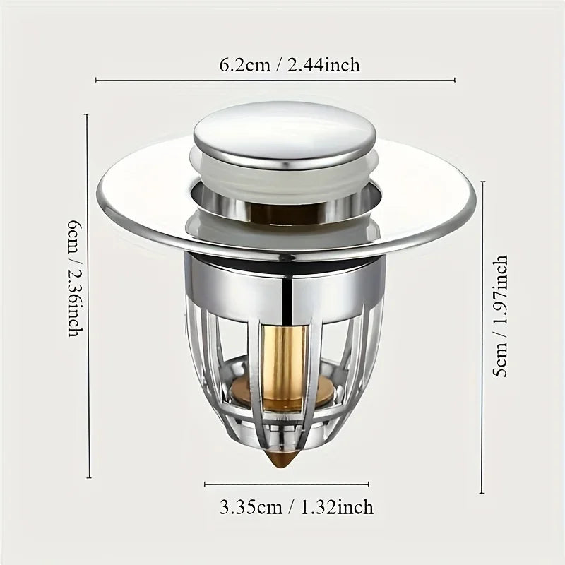 Rebound drain plug filter basin pop-up chrome sink