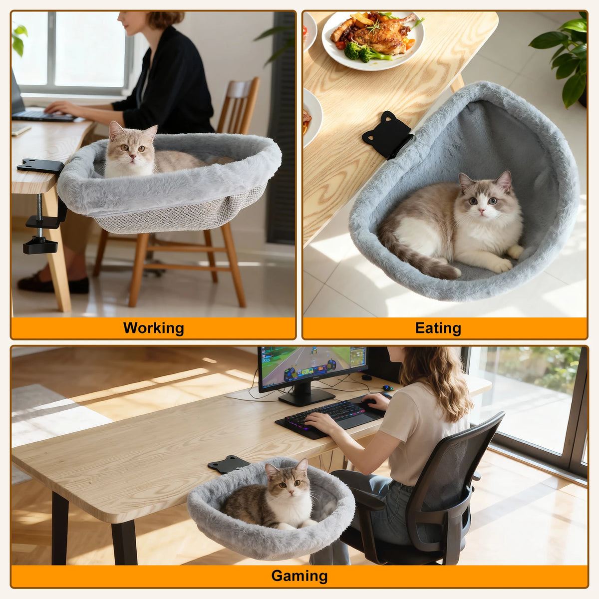 Cat Desk Bed One-Click Folding Sunken Design Space-Saving
