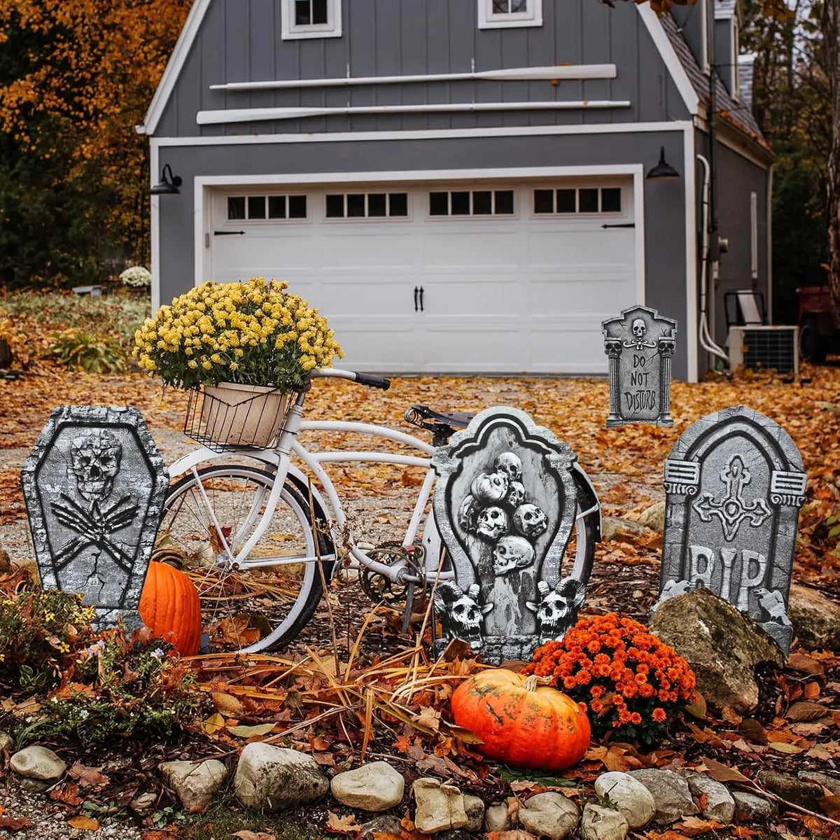 Halloween Tombstone Yard Sign Decorations with Stakes Skeleton