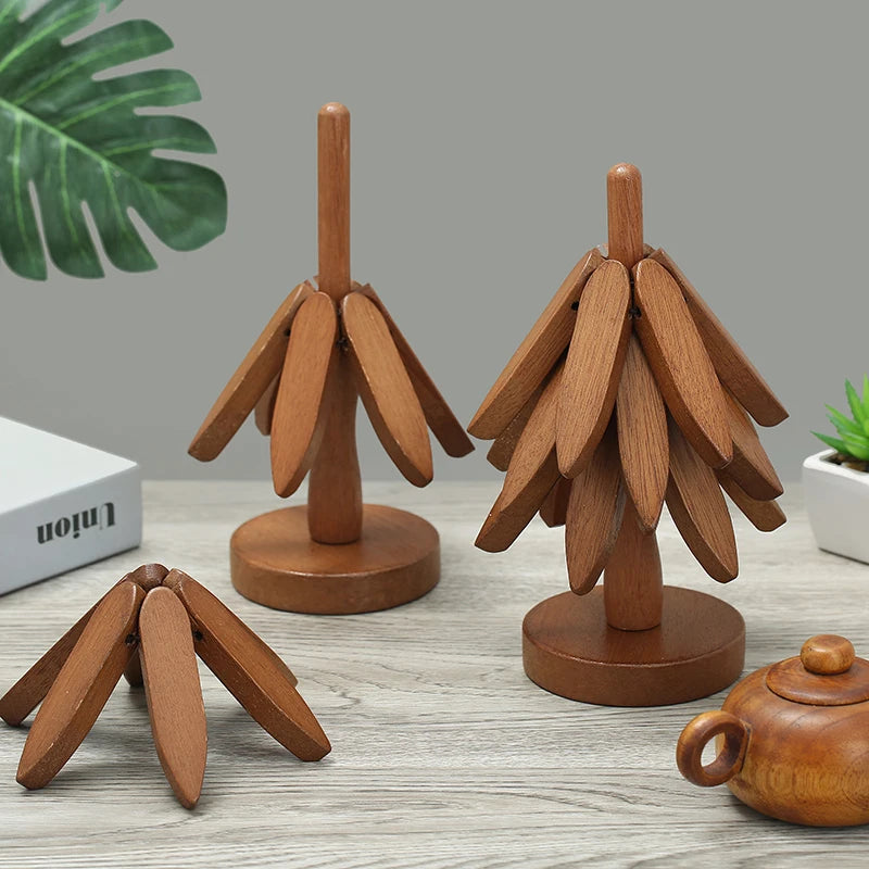 Tree Design Stand Bamboo Wooden Trivets Decorative