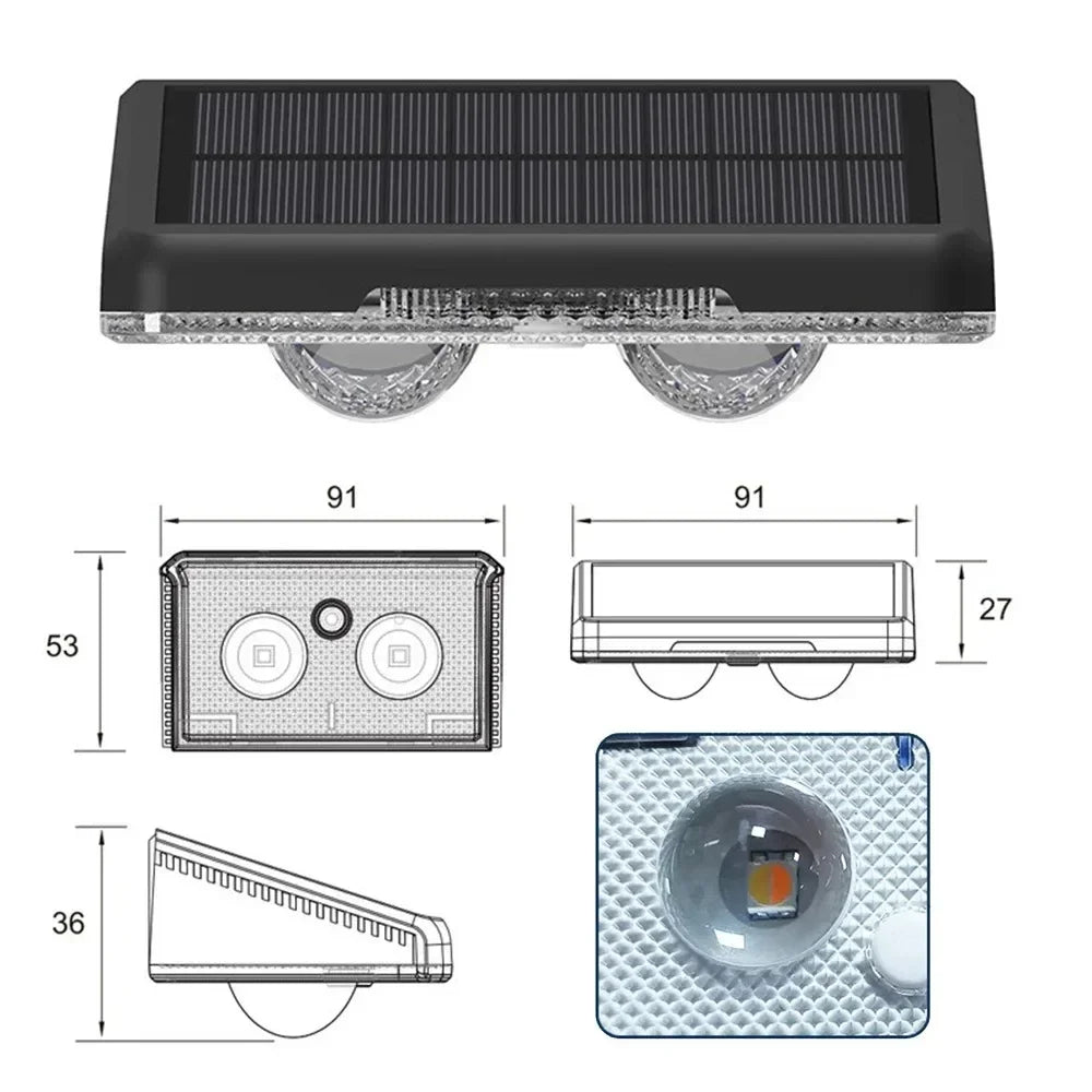 Solar Powered LED Fence Lights Outdoor Waterproof Wall Lamp
