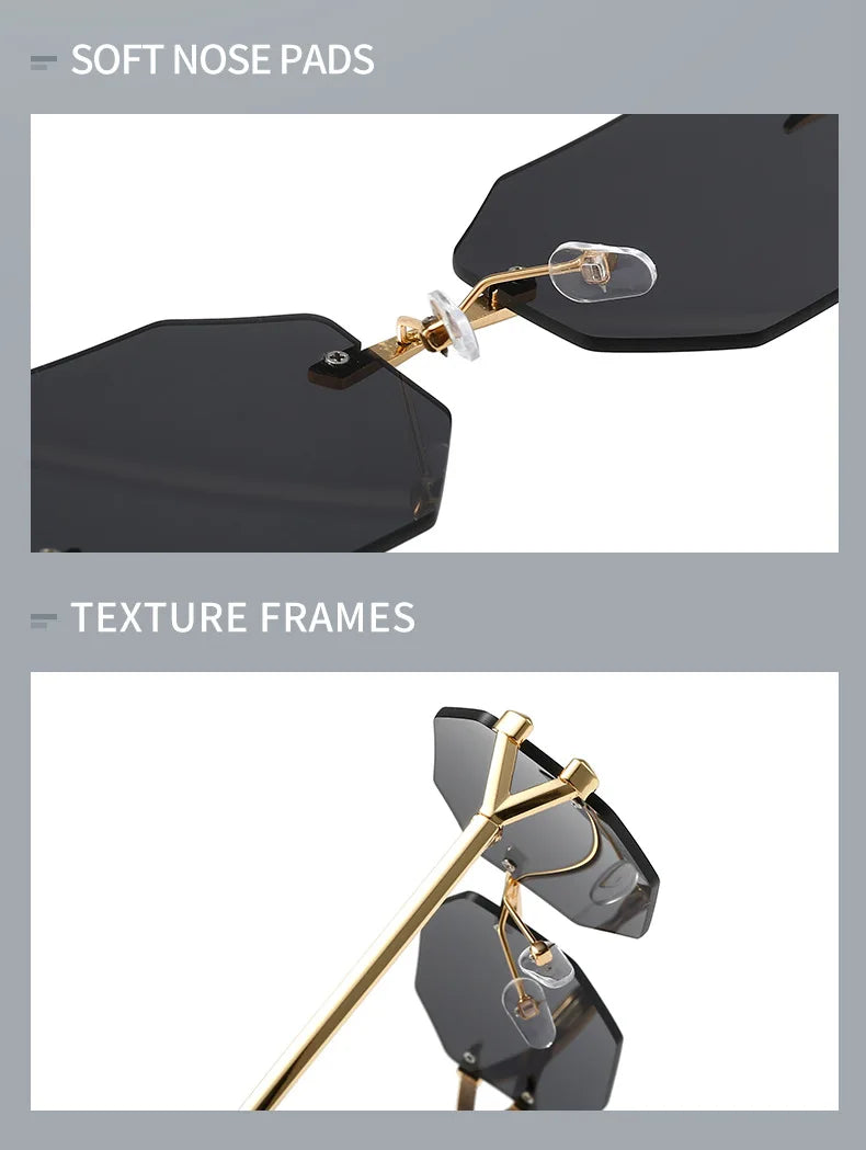 Rimless Hexagon Sunglasses Retro Irregular Square