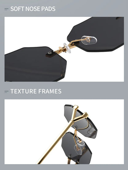 Rimless Hexagon Sunglasses Retro Irregular Square