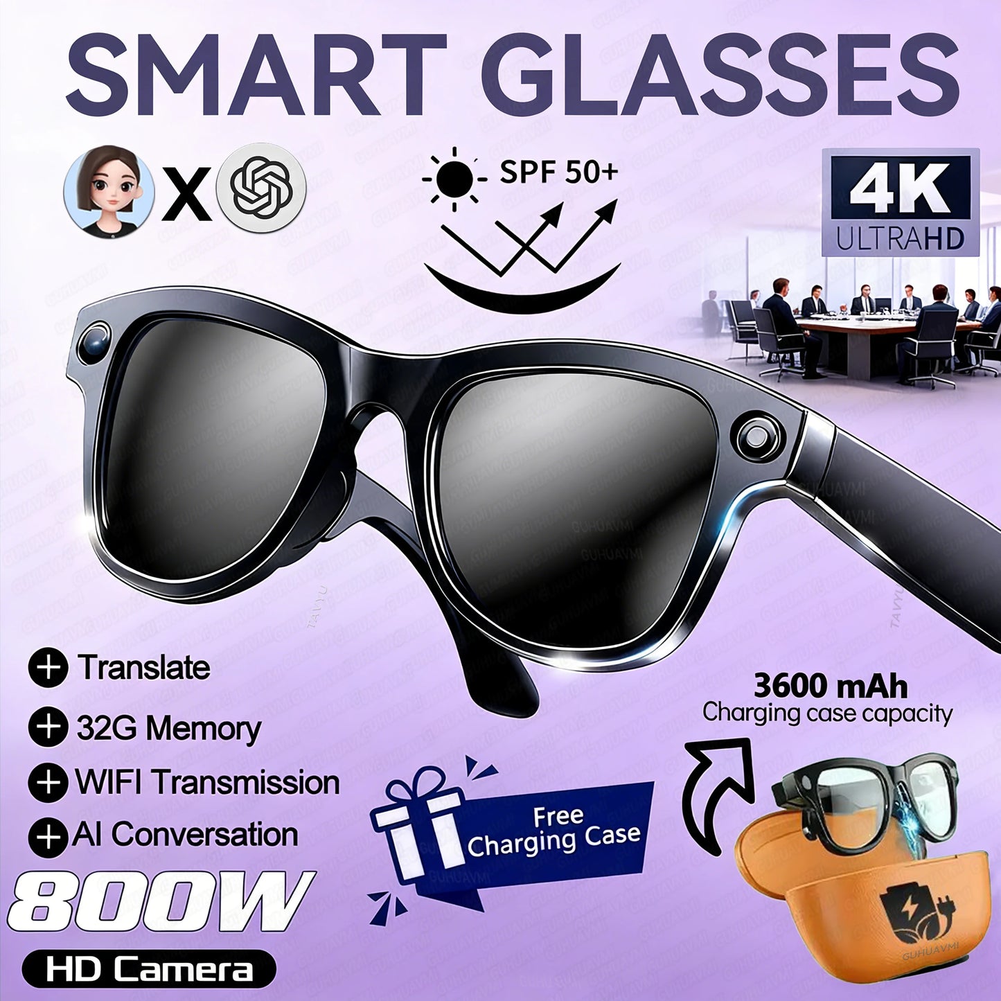 New 800W 4K HD Camera AI Smart Glasses 32G Recording