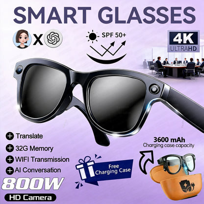 New 800W 4K HD Camera AI Smart Glasses 32G Recording