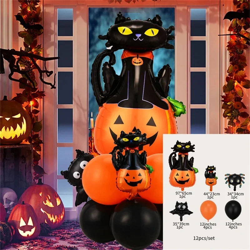 12/13pcs Happy Halloween Balloon Set With Black Orange Latex Globos Ghost Bat Pumpkin
