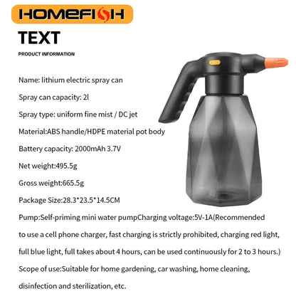 2L Rechargeable Electric Handheld Sprinkler Atomizing