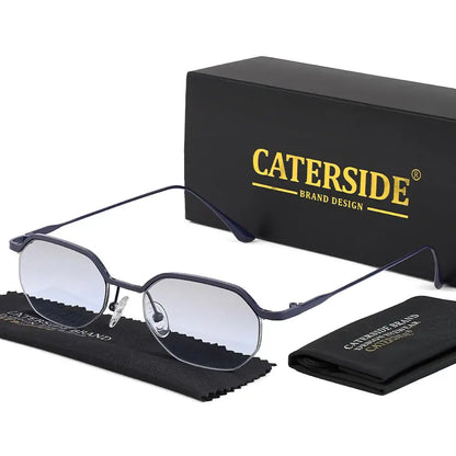 Retro Polygon Sunglasses Men Metal Semi Rimless