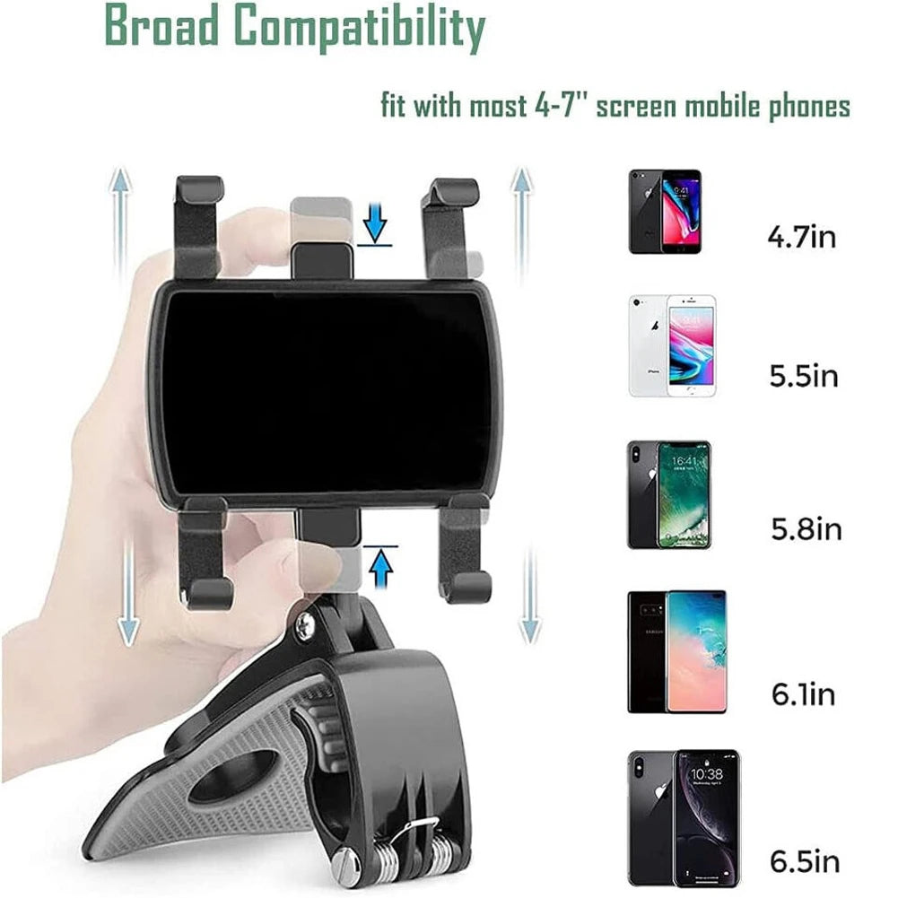 360° Rotatable Car Phone Mount - Multi-Function Clip-on Dashboard