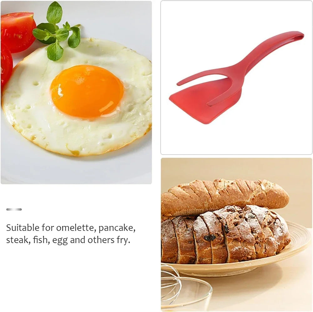 2-in-1 Grip Flip Spatula Tongs - Nylon Non-Stick Egg