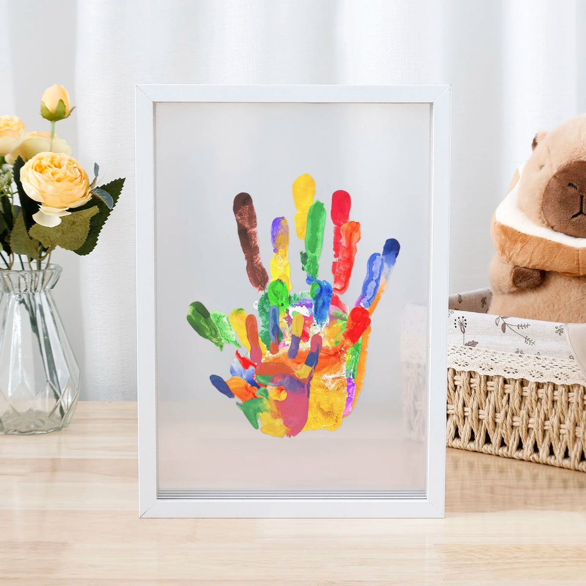 Family Handprint Kit Clear DIY Handmade Keepsake Wooden Frame