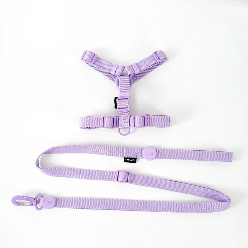 Adjustable Dog Harness Collar Leash Set Macarone Color
