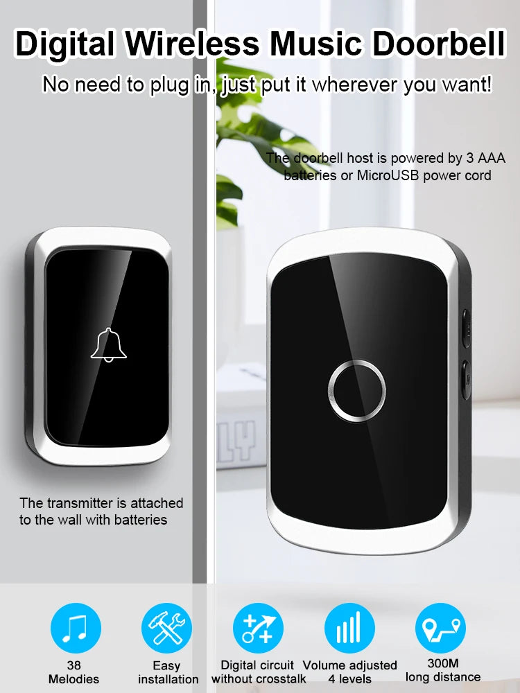 Smart Wireless Doorbell Door Chime Kit No Socket Required