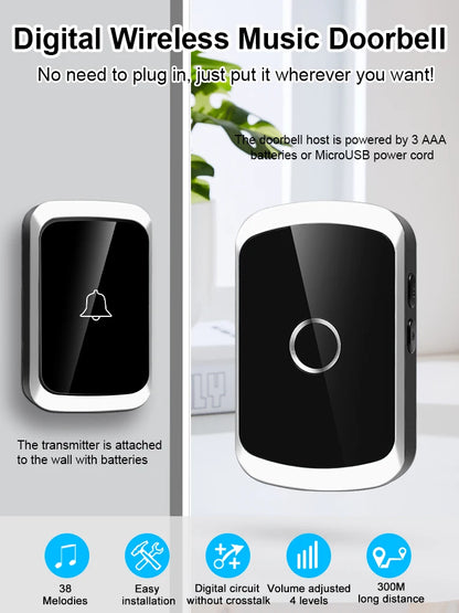 Smart Wireless Doorbell Door Chime Kit No Socket Required
